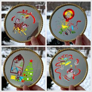 Vintage McCrory Lot Of 4 Gold Framed Mirror Sun Catcher Ornaments Christmas